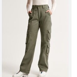 Abercrombie & Fitch Womens Relaxed Cargo Pants Olive Brown High Rise Size 30 10R